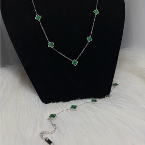 Elegant Silver and Green Necklace Set